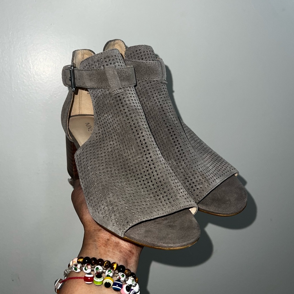 Grey Nine West Peep Toe Suede Heels (5 1/2)